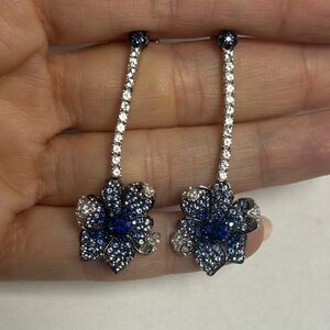 Suzy Levian Sterling Silver Blue Sapphire White Sapphire Floral Earrings NWT